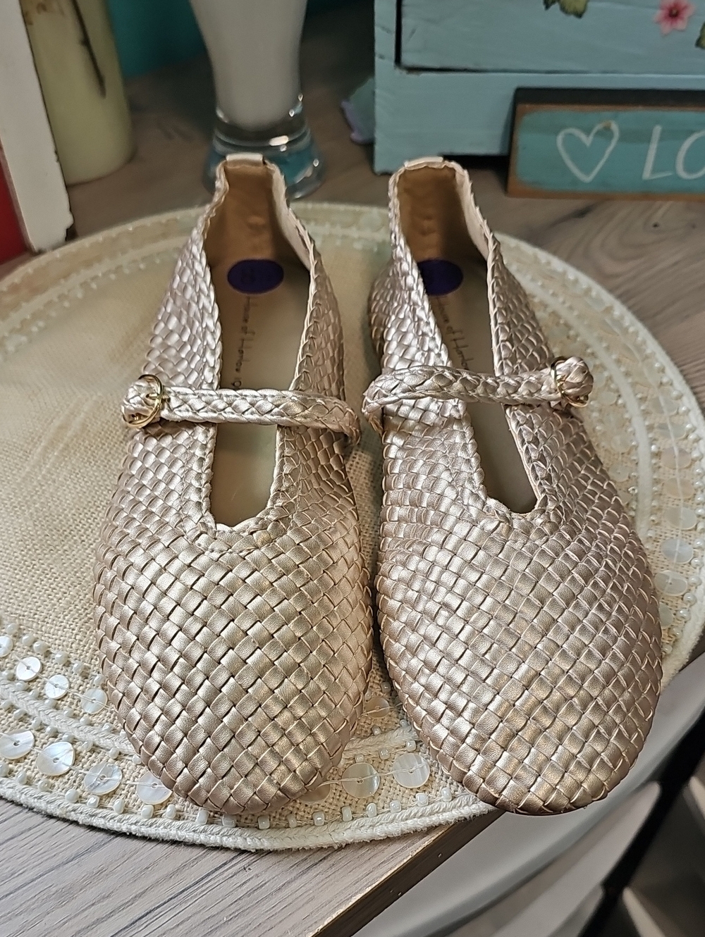 House Of Harlow Woven Metallic Mary Jane Flats - Gold